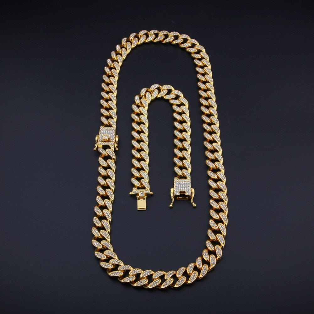 13mm | Miami Cuban Link Chain and Bracelet Set | Iced Out Jewelry