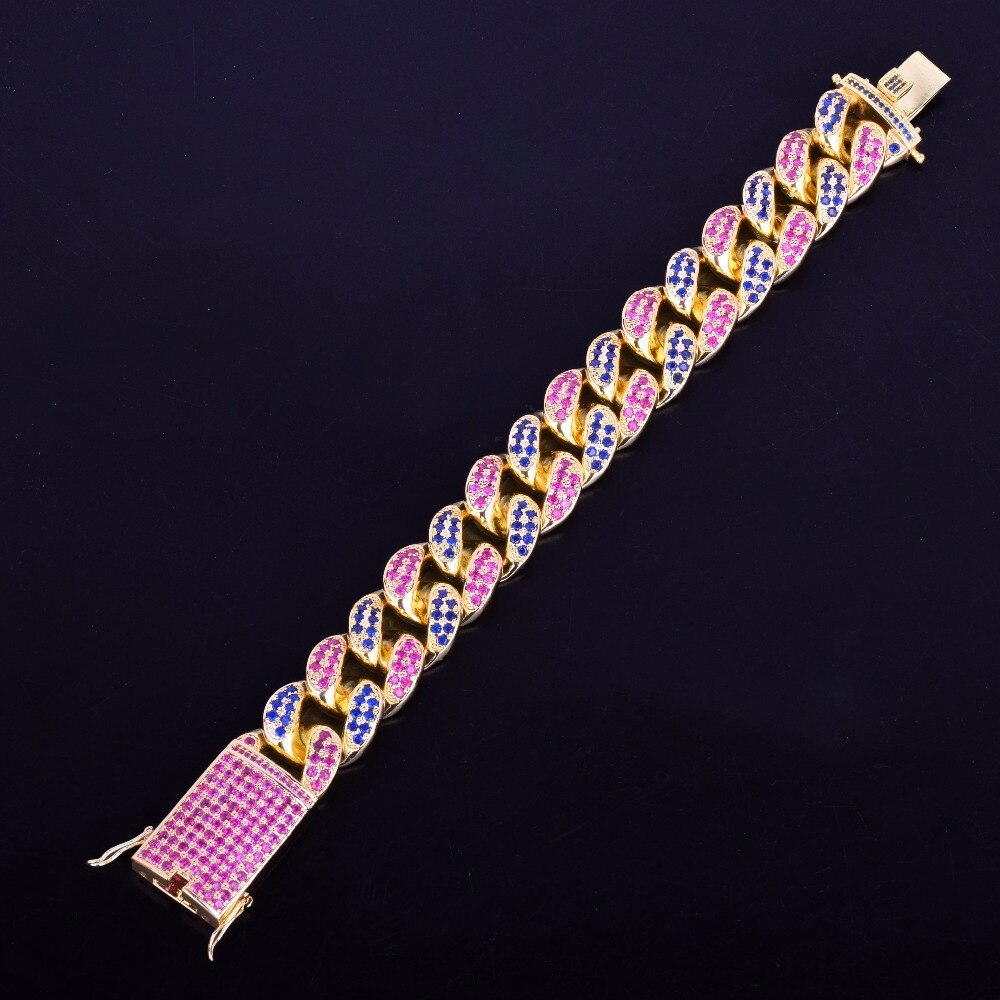 20mm | Thick Cuban Link Bracelet | Tri Color Cuban Link Bracelet | Cuban Link Bracelet