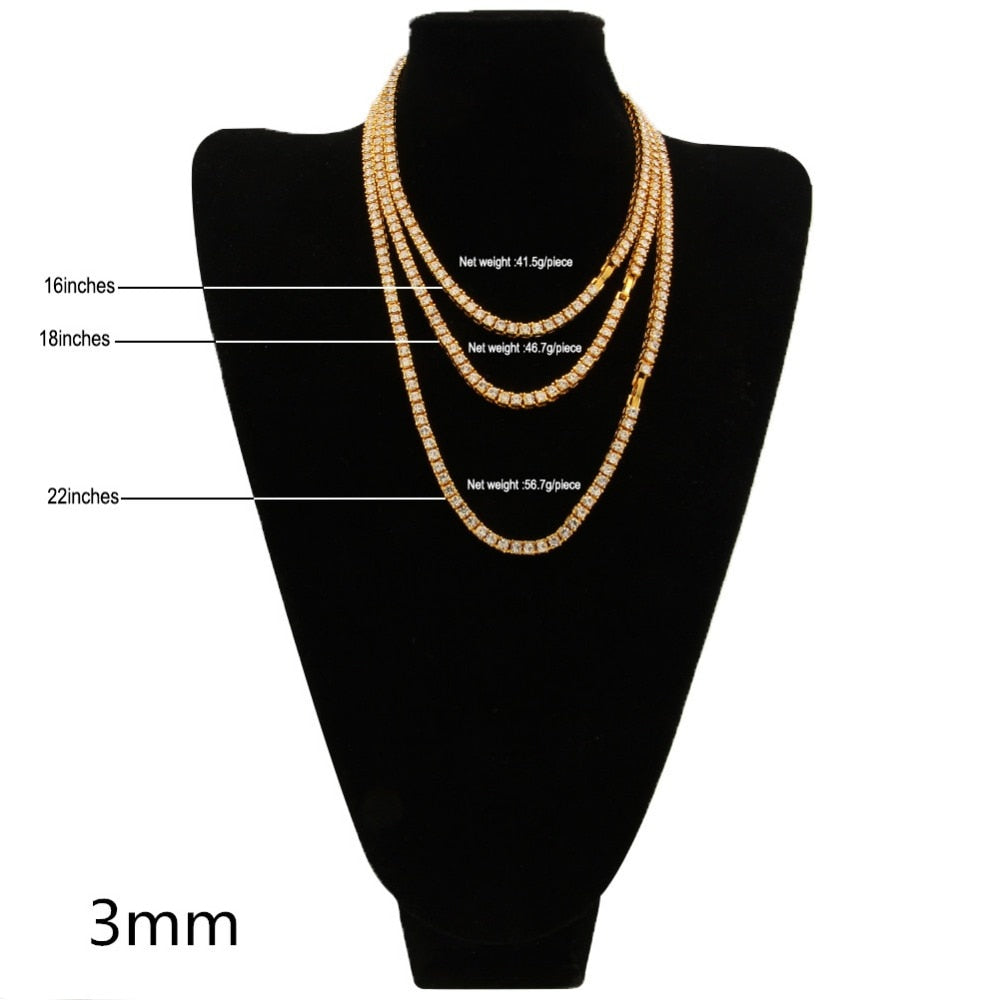 3mm - 5mm Tennis Chain | Tennis Diamond Necklace | CZ Tennis necklace