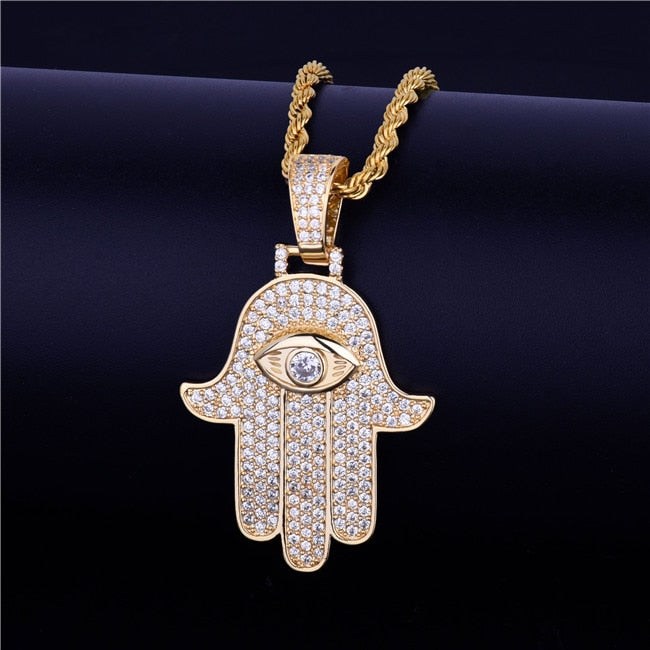 Hamsa Necklace | Hamsa Hand Necklace | Iced Out Hamsa Pendant