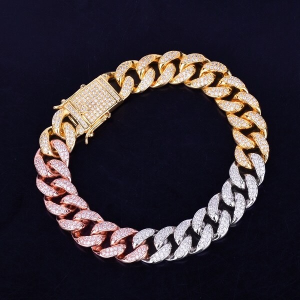 13mm Cuban Link Bracelet | Tri Color Cuban Link Bracelet