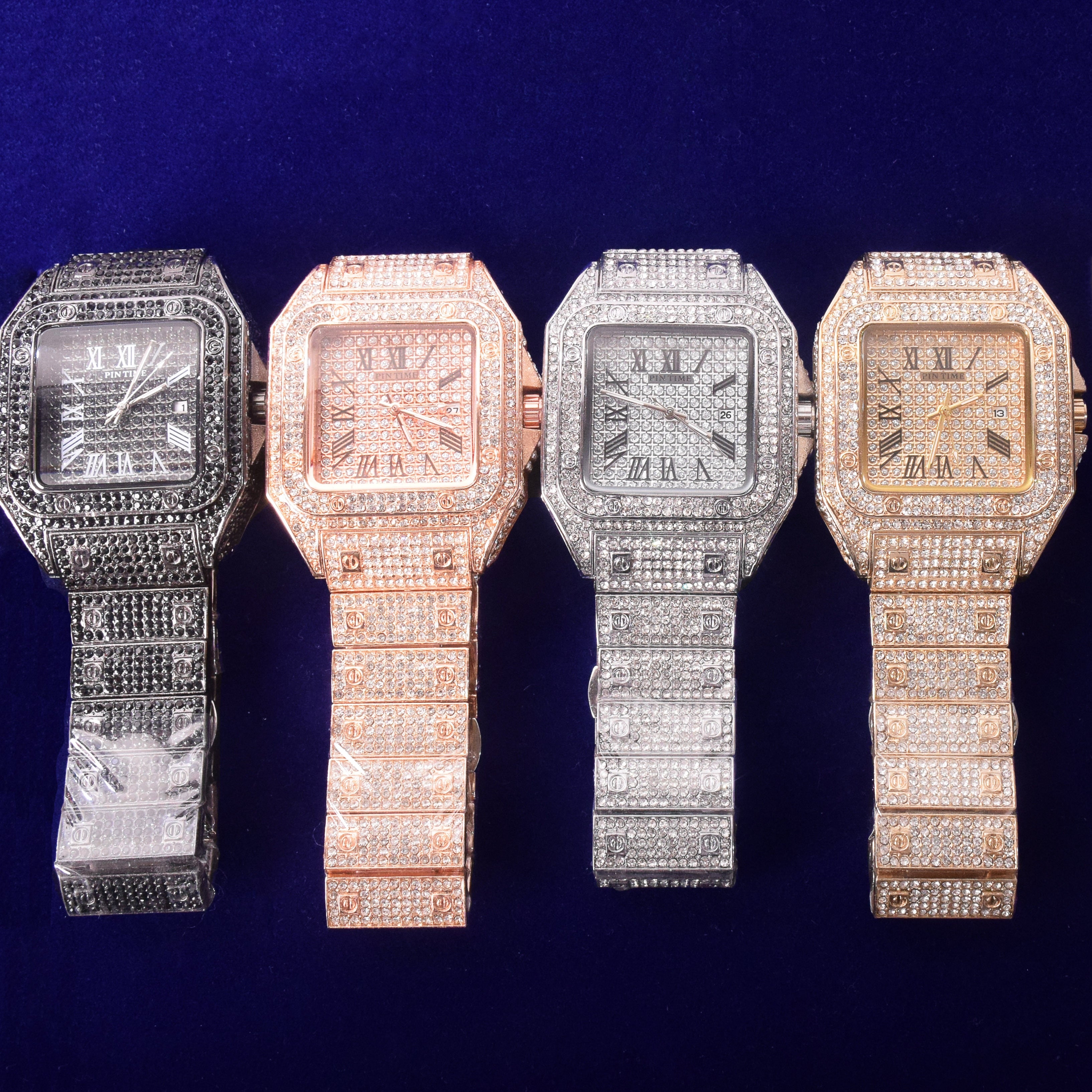 Square Face Watches | Black Diamond Watch | Rose Gold Diamond Watch