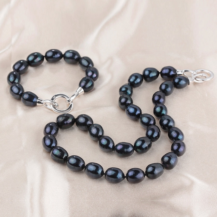 11mm - 12mm | Black Pearl Necklace | Natural Black Pearl Necklace | Black Freshwater Pearls Necklace