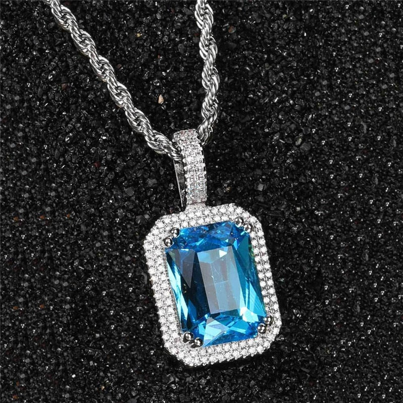 Bling Square Necklace | Pendant Necklace | 22 Colors Micro Pave Necklace | Cubic Zircon Necklace | Hip Hop Necklace