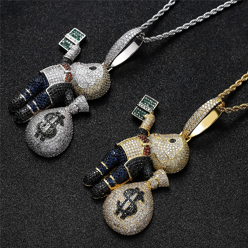 Iced Out Cartoon Pendants | Money Bag Pendant | Hip Hop Jewelry Pendants