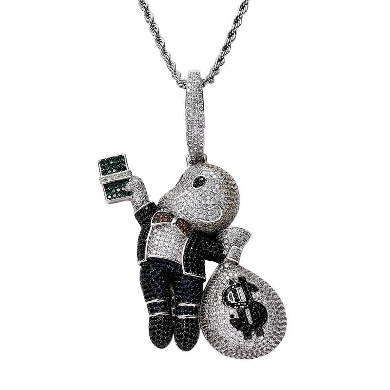 Iced Out Cartoon Pendants | Money Bag Pendant | Hip Hop Jewelry Pendants