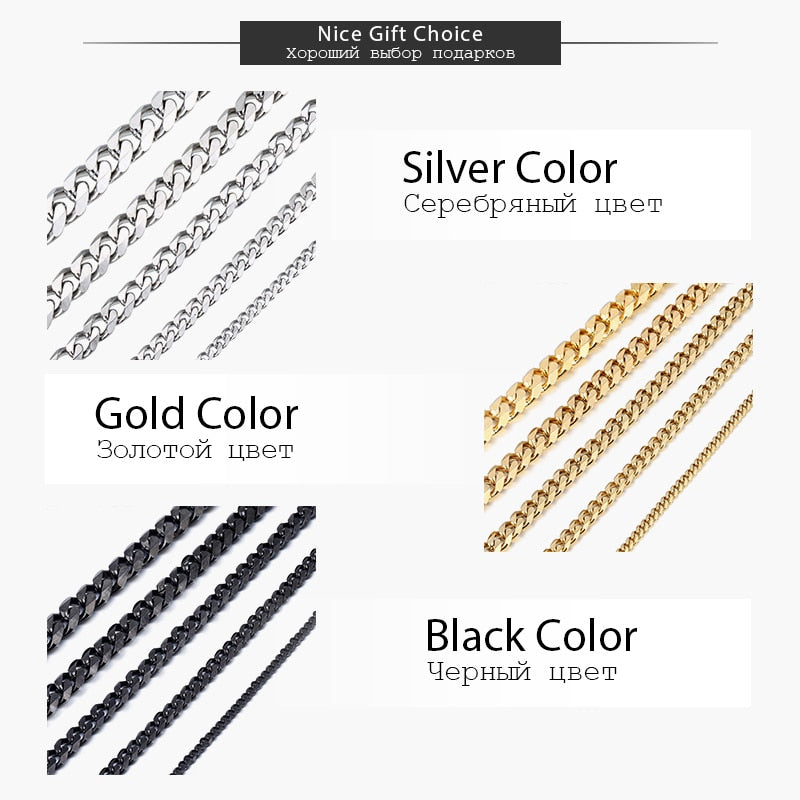 3mm - 11mm | Black Stainless Steel Cuban Link Chain | Black Cuban Link Chain