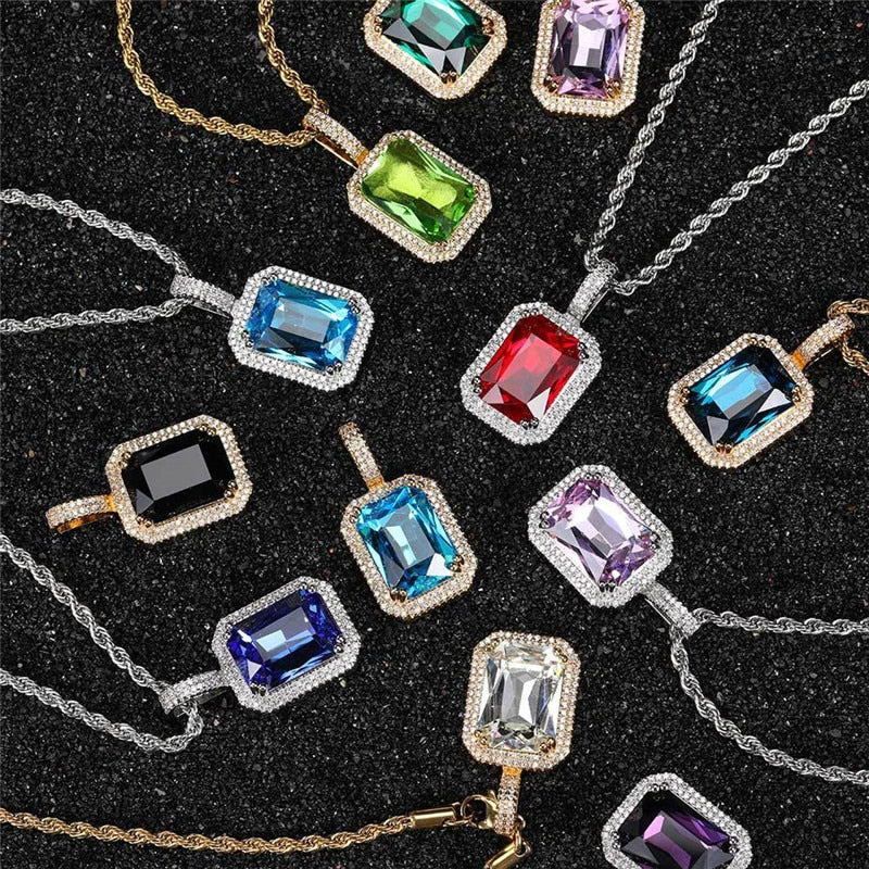 Bling Square Necklace | Pendant Necklace | 22 Colors Micro Pave Necklace | Cubic Zircon Necklace | Hip Hop Necklace