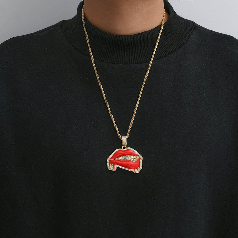 Iced Out Jewelry | Red Lips Pendant | Hip Hop Jewelry Pendants