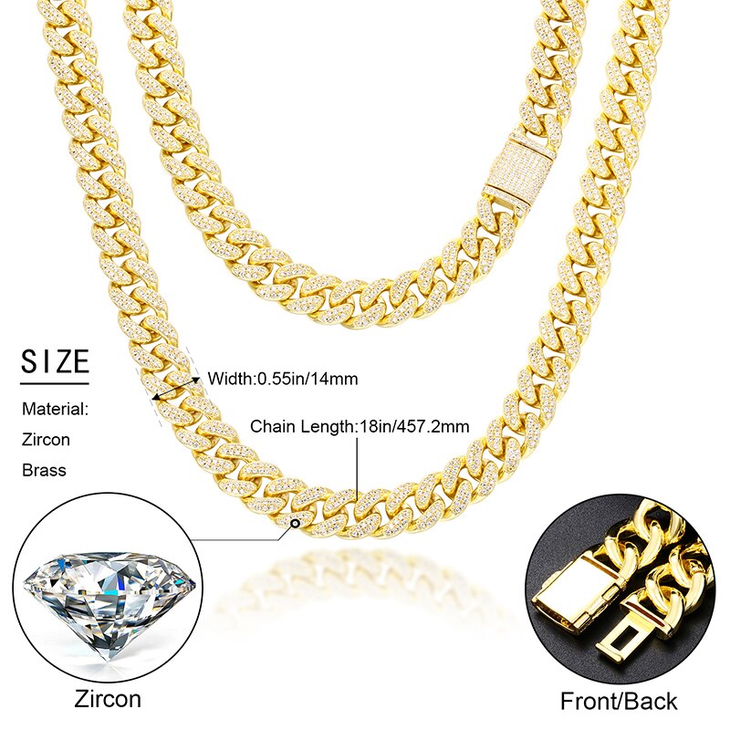 14mm Cuban Link Chain | Curb Link Chain | Diamond Cut Curb Link Chain