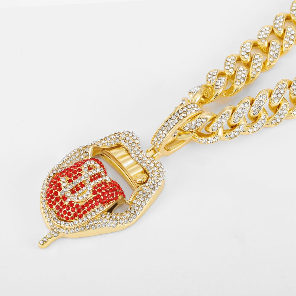 Tongue Out | Iced out Cuban Chain with Pendant | Iced Out Chains with Pendants