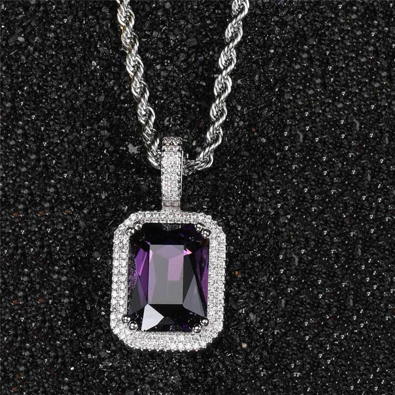 Bling Square Necklace | Pendant Necklace | 22 Colors Micro Pave Necklace | Cubic Zircon Necklace | Hip Hop Necklace