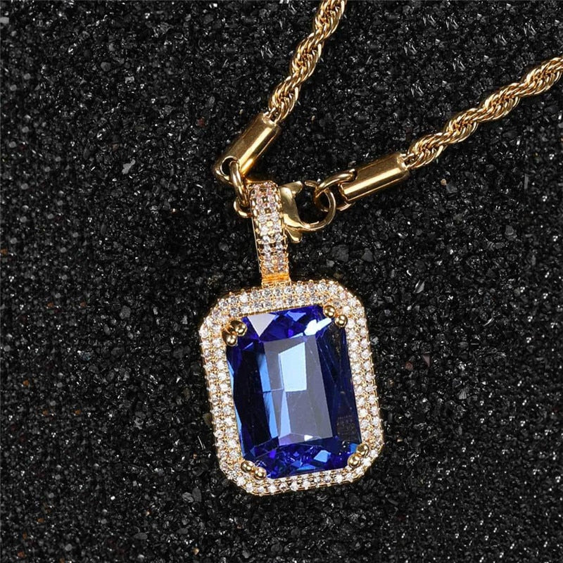 Bling Square Necklace | Pendant Necklace | 22 Colors Micro Pave Necklace | Cubic Zircon Necklace | Hip Hop Necklace