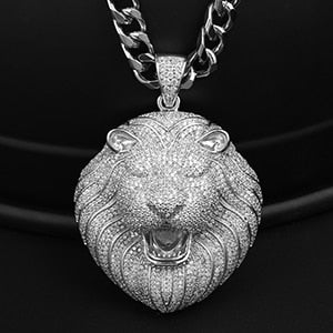 Large Lion Pendant | Iced Out Lion Pendant | Gold Lion Head Pendant