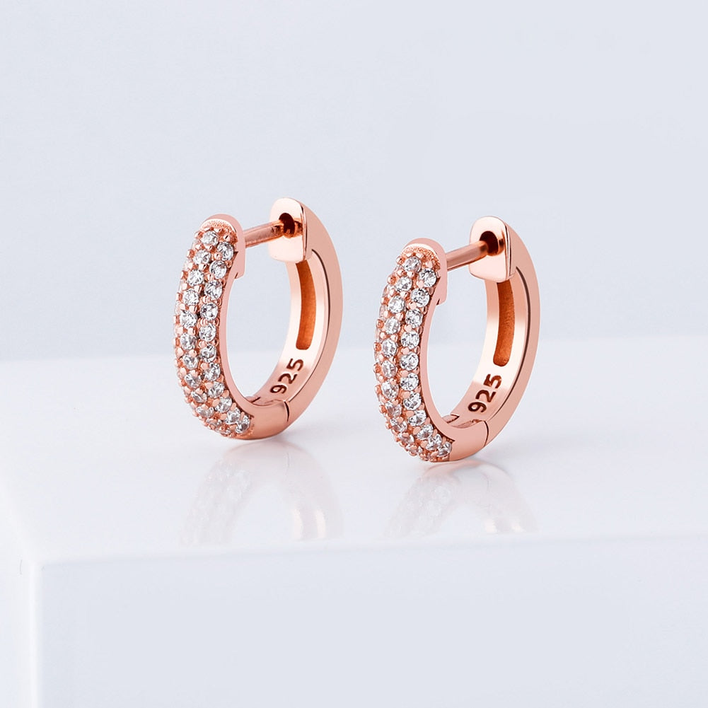 925 Sterling Silver | Rose Gold Huggie Earrings Mens | Diamond Huggie Earrings