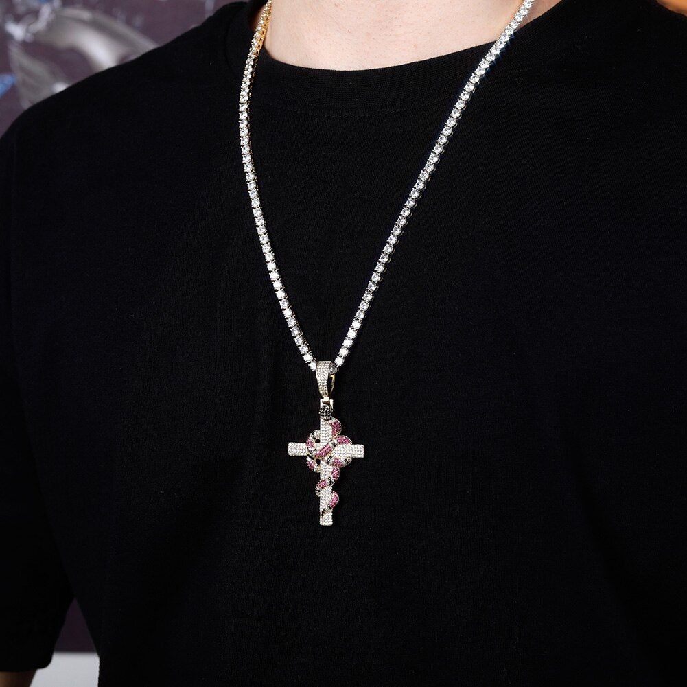 Snake on Cross Pendant | Unique Cross Necklaces