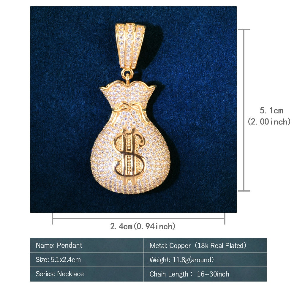 Money Bag Pendant | Money Bag Pendant Gold | Hip Hop Jewelry Pendants