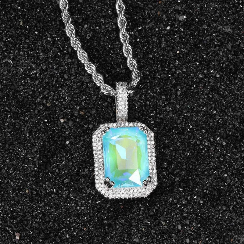 Bling Square Necklace | Pendant Necklace | Pendant Square Necklace | Mocca Colors Necklace | AAA Zircon Necklace | Hip Hop Necklace