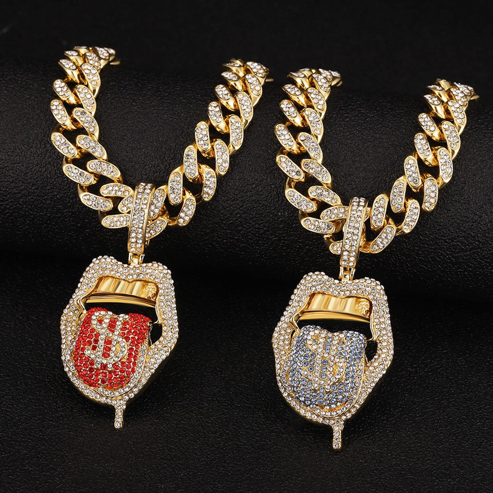 Tongue Out | Iced out Cuban Chain with Pendant | Iced Out Chains with Pendants