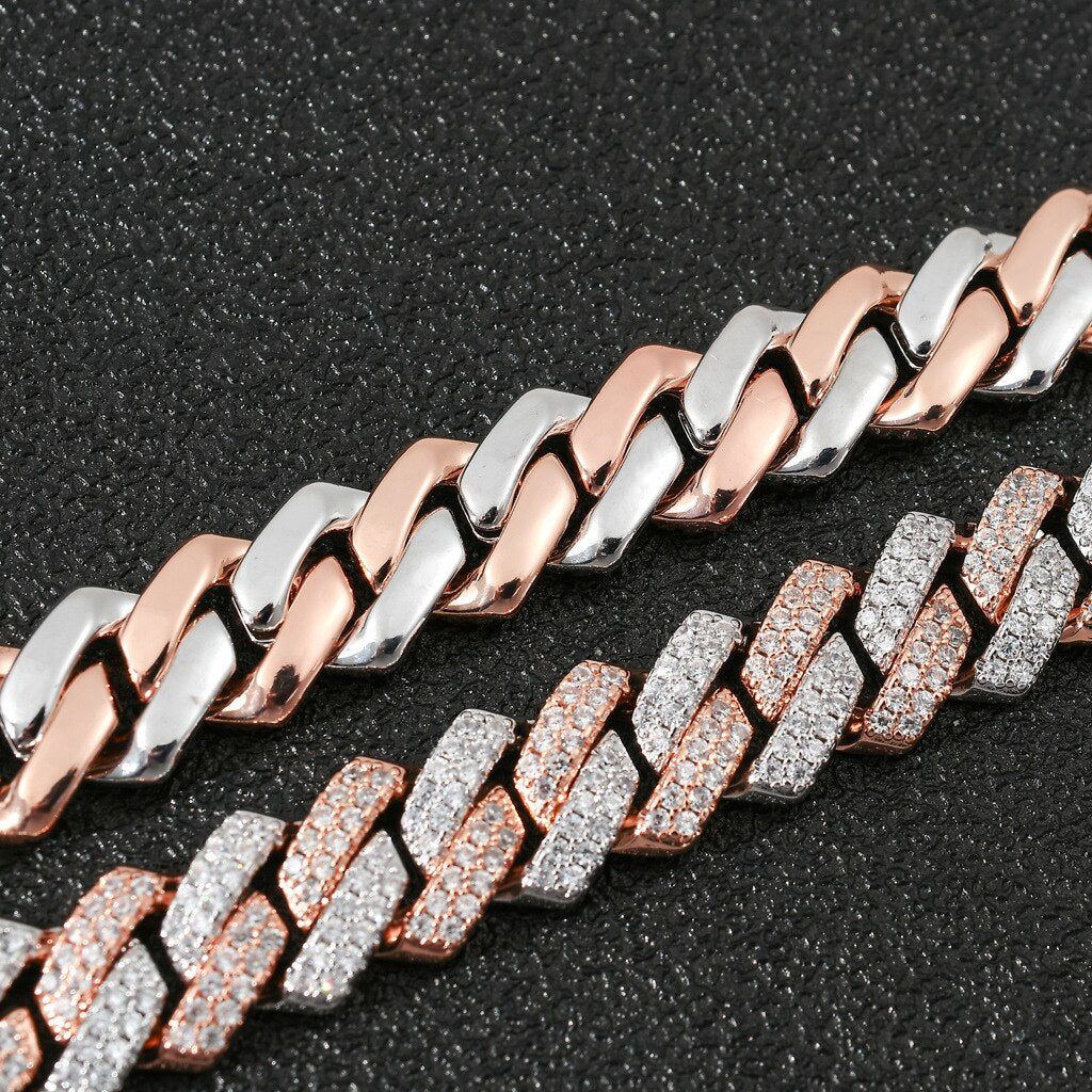 14mm | Diamond Cuban Link Bracelet Two Tone | Two Tone Cuban Link Bracelet