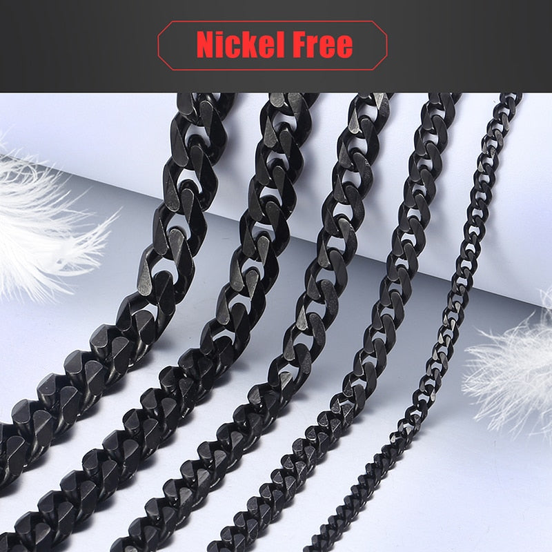 3mm - 11mm | Black Stainless Steel Cuban Link Chain | Black Cuban Link Chain