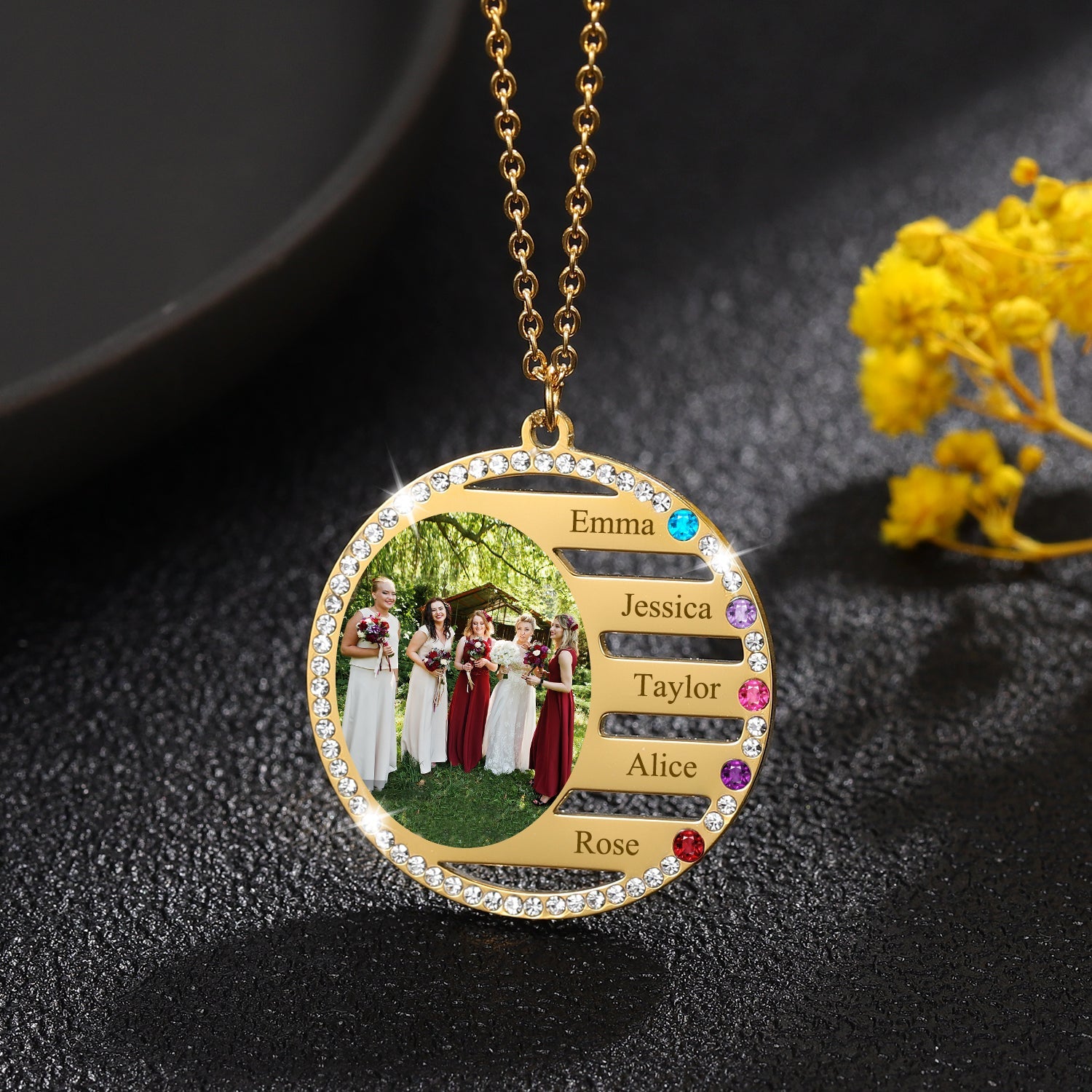 Mothers Necklace with Children's Names and Birthstones - Julri Box