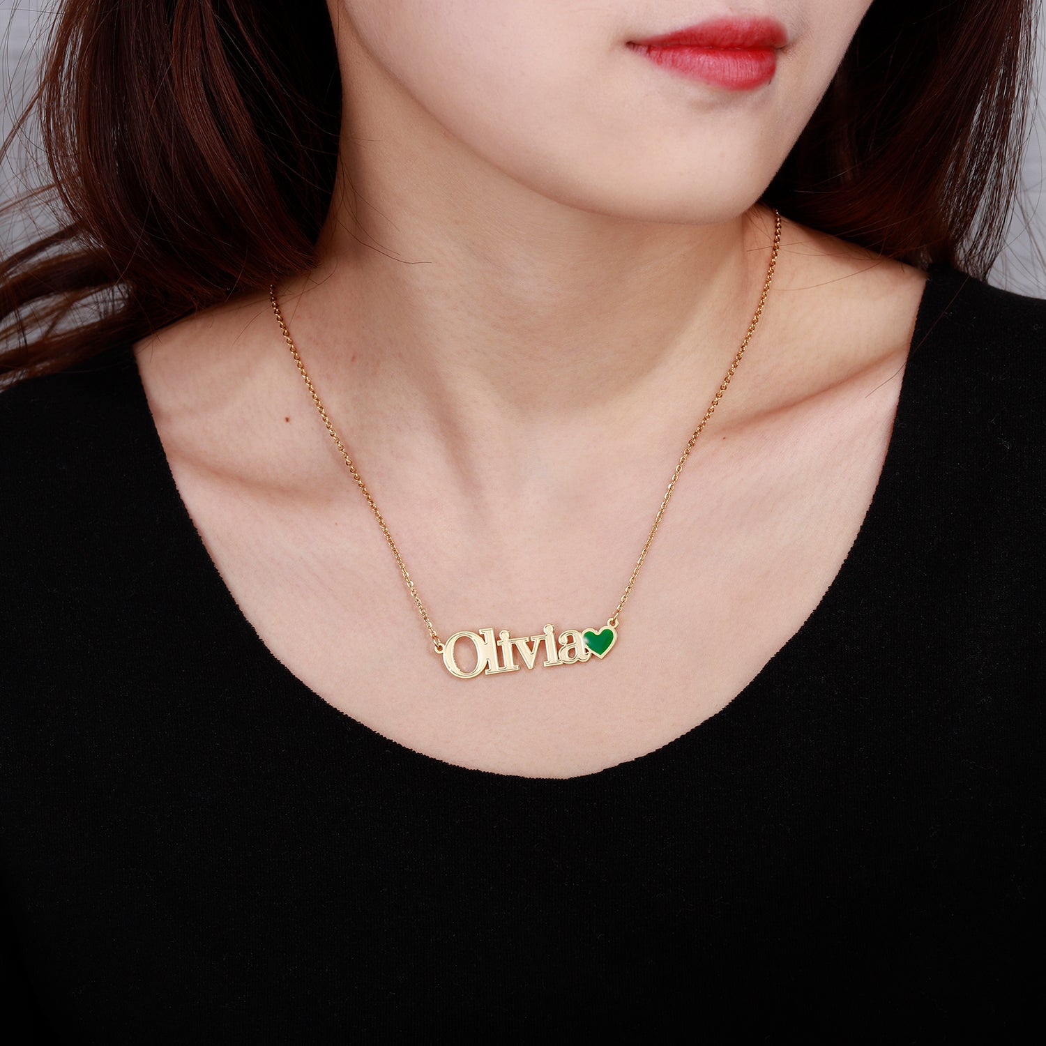 Name Necklaces | with Emerald Heart