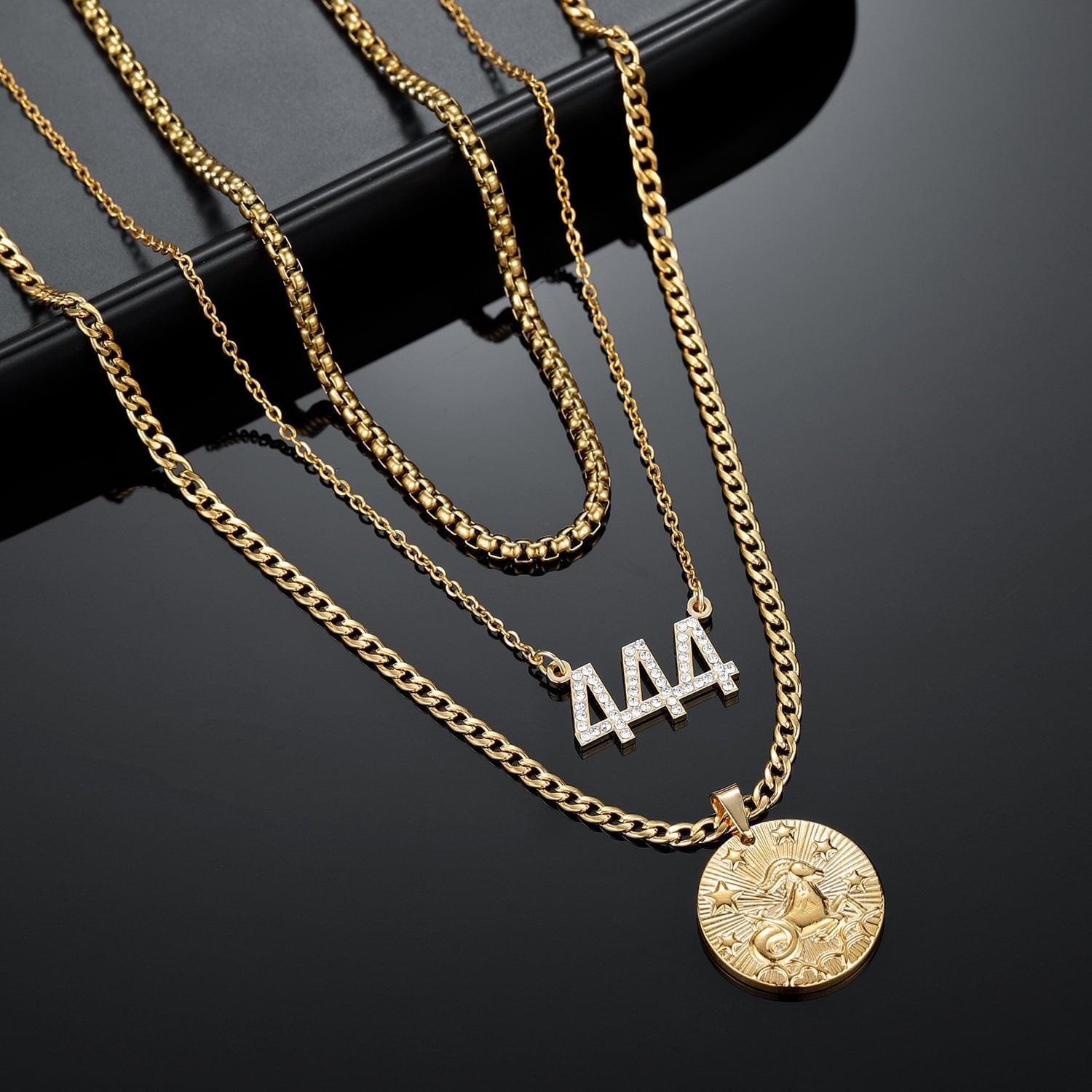 18k | Angel Number Necklace Layered Set | with Constellation