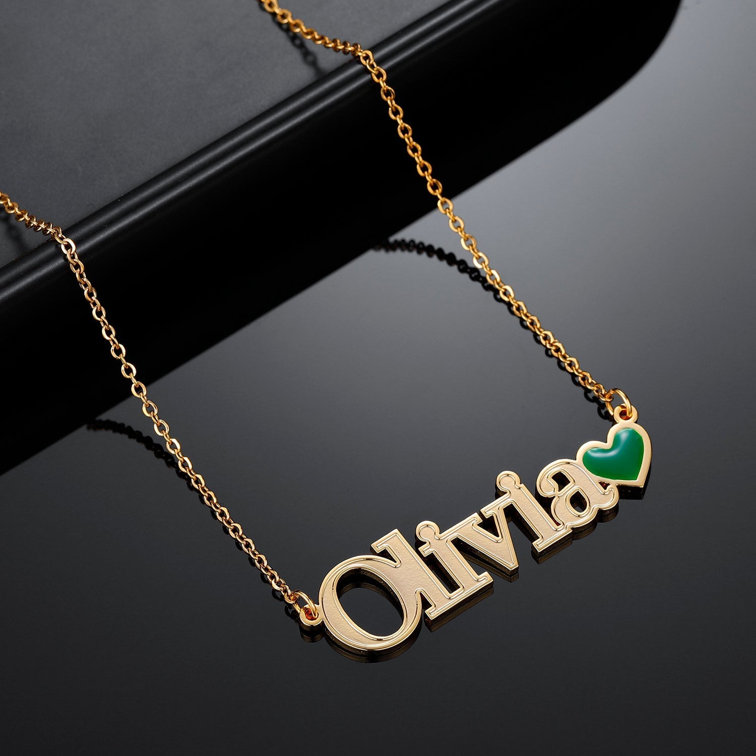 Name Necklaces | with Emerald Heart