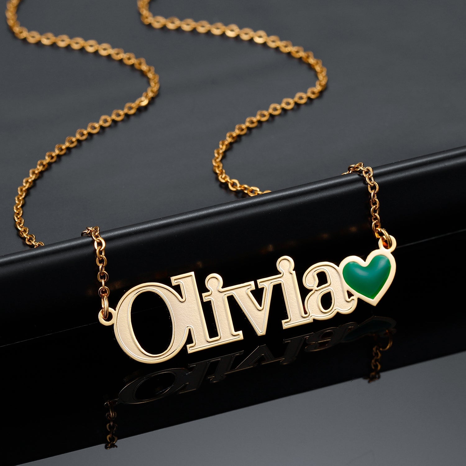 Name Necklaces | with Emerald Heart