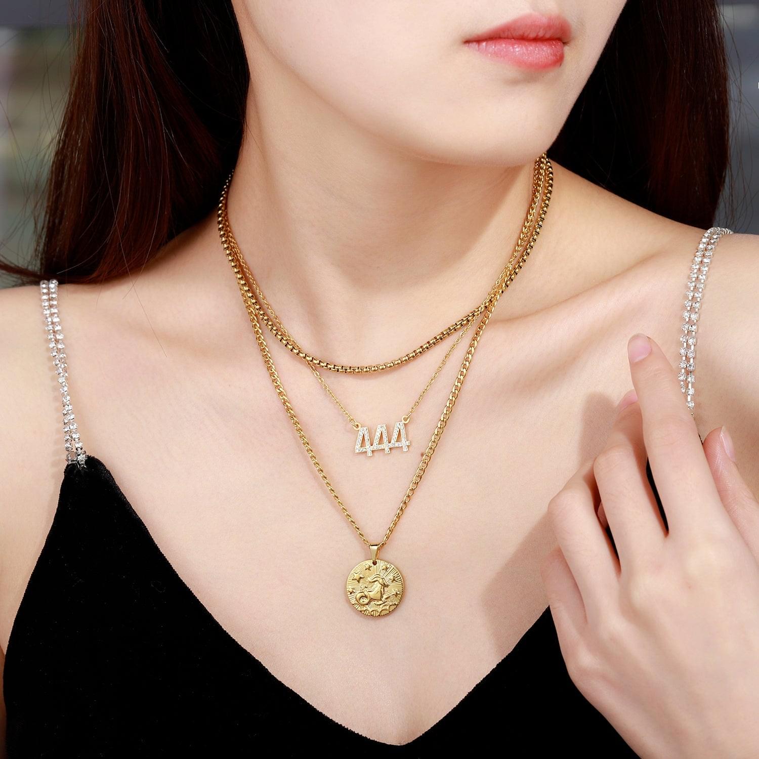 18k | Angel Number Necklace Layered Set | with Constellation