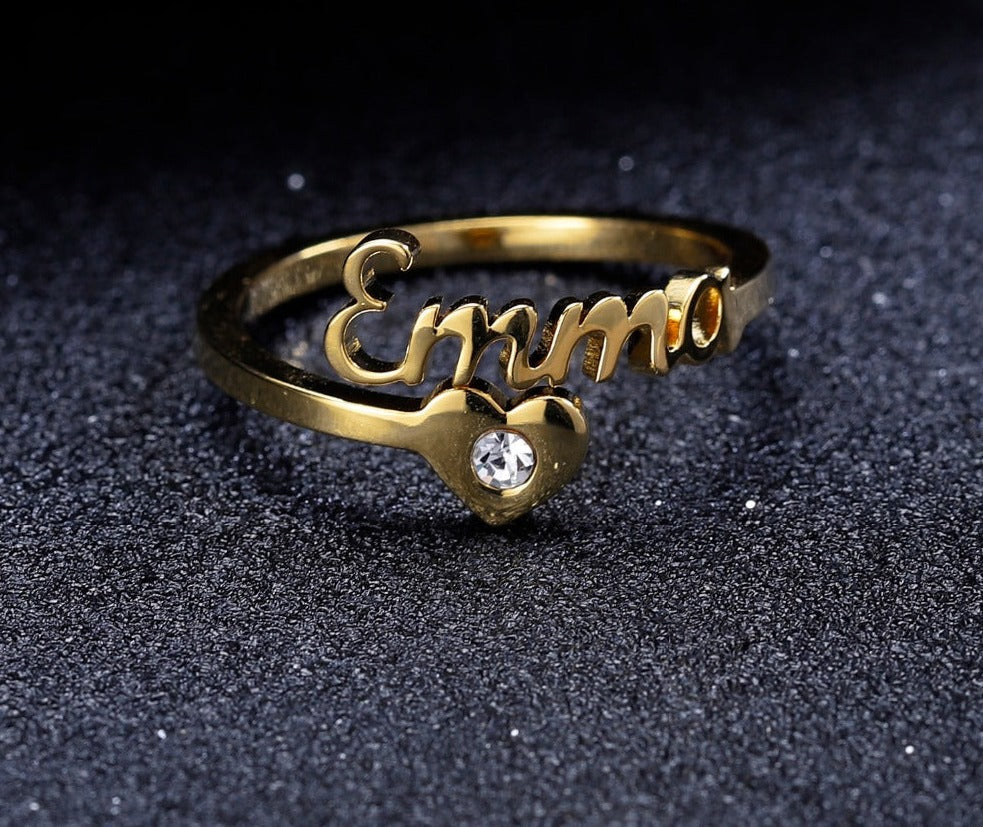 Name Rings Gold Color Heart Sprial Ring - Julri Box