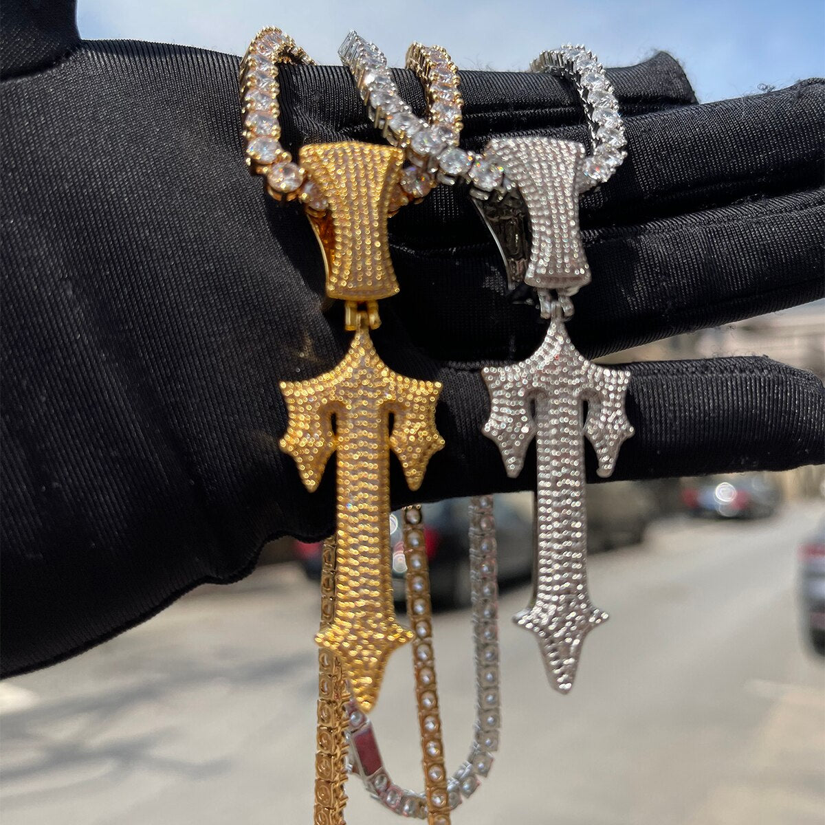 Silver Sword Cross Pendant | Iced Out Cross Chain | Iced Out Cross Necklace