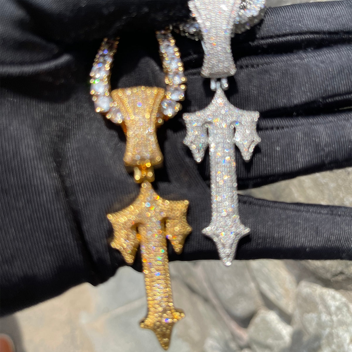 Silver Sword Cross Pendant | Iced Out Cross Chain | Iced Out Cross Necklace