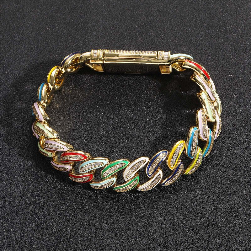 15mm | Tri Color Cuban Link Bracelet | Cuban Link Bracelet