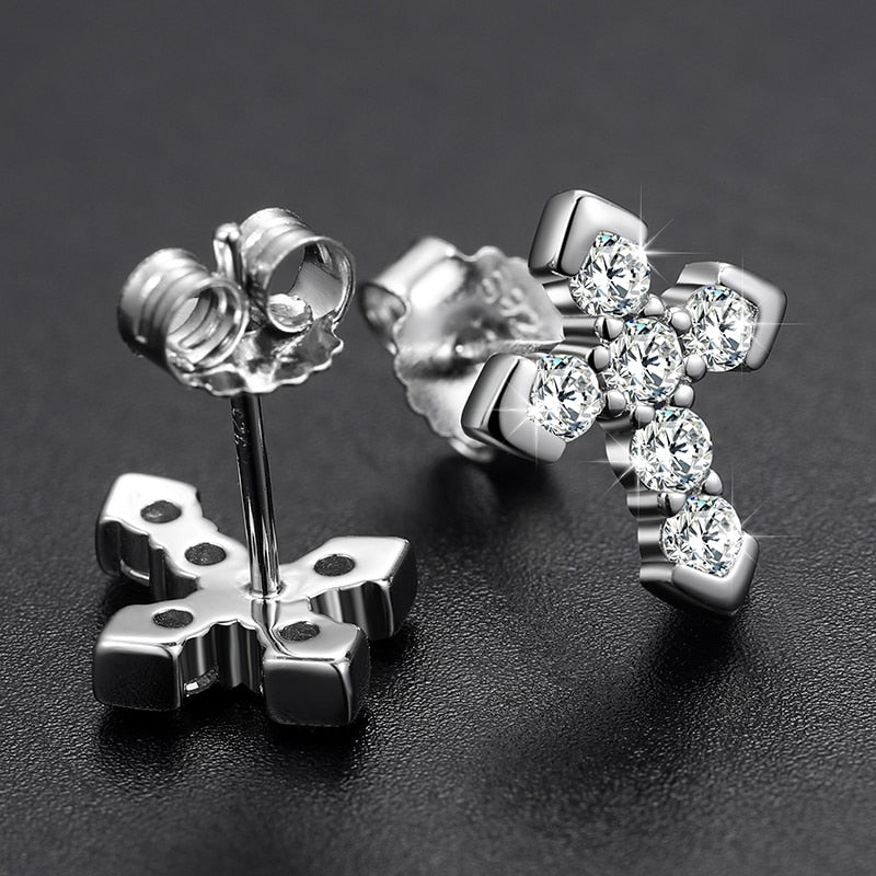 Moissanite Cross Earrings | Cross Stud Earrings