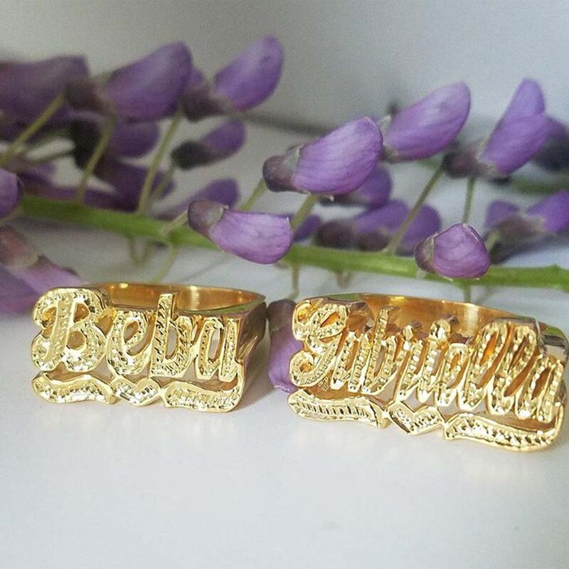 AurolaCo Personalized Carved Double Finger Name Ring Initial Ring Name  Rings Personalized 18K Gold-Plated Rings for Women Gifts - AliExpress