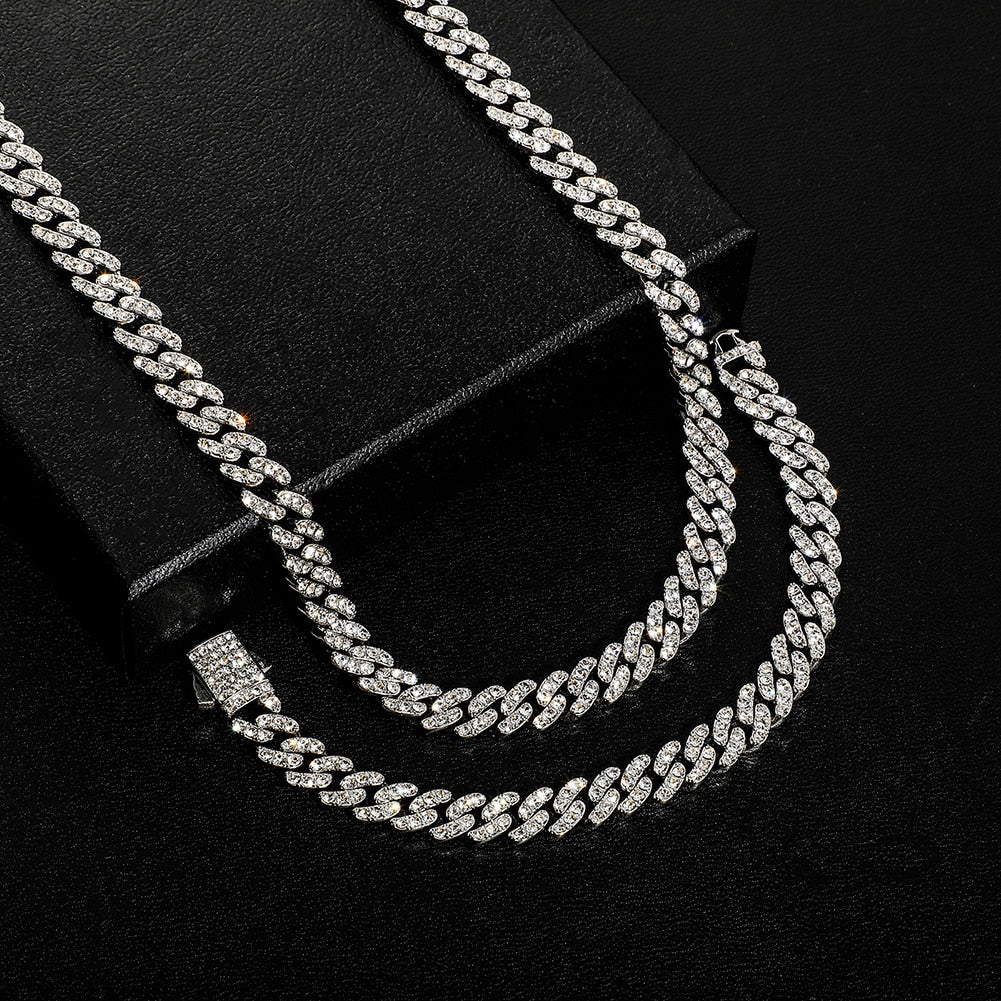 9mm | Waterproof - No Fading | Stainless Steel Diamond Cuban Link Chain | Stainless Steel Cuban Link Chain and Bracelet