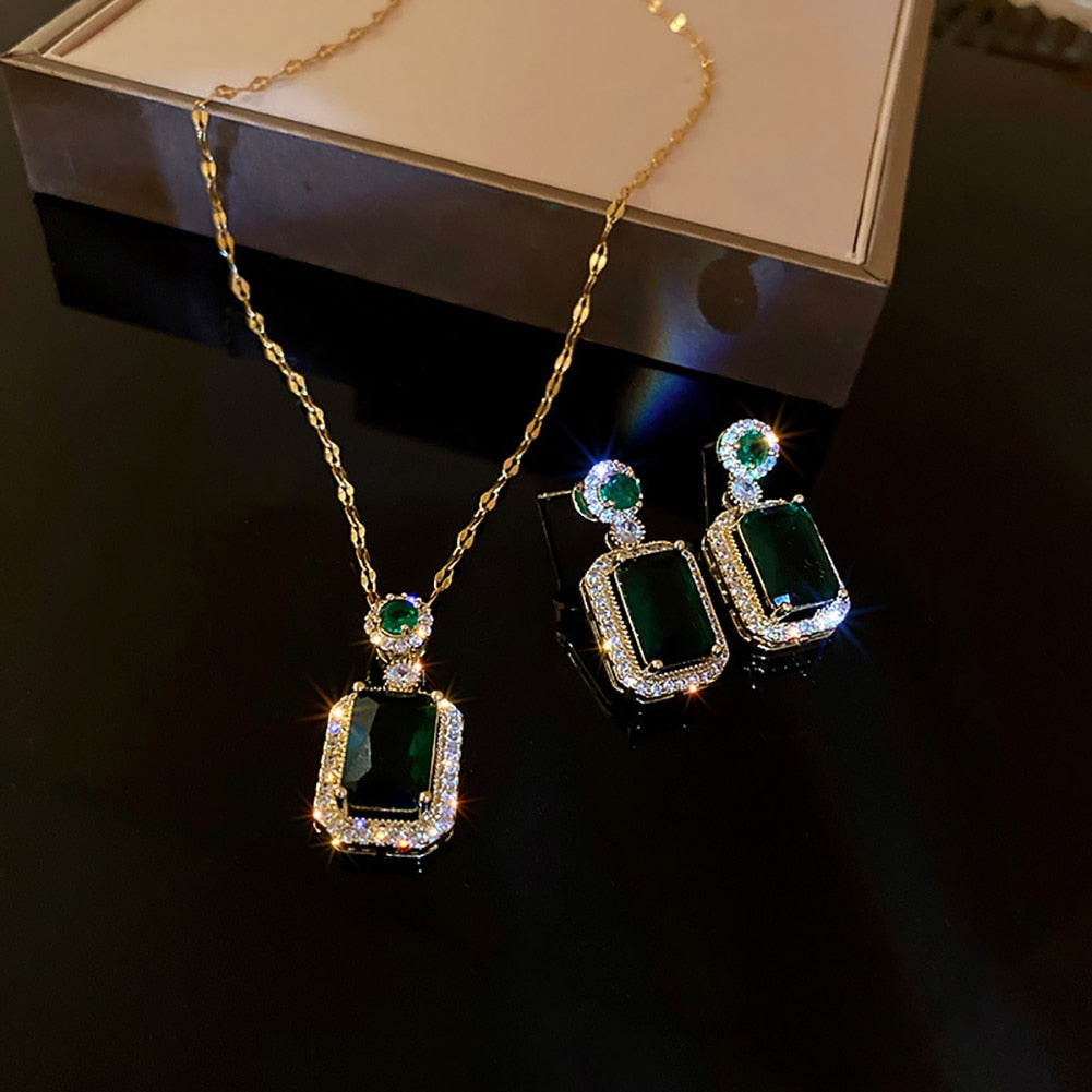Finger Ring Set | Jewelry Set | Earrings set | Vintage Necklace Set | Square Emerald Necklace | Pendant Necklace | Pendant Earrings | Adjustable Ring
