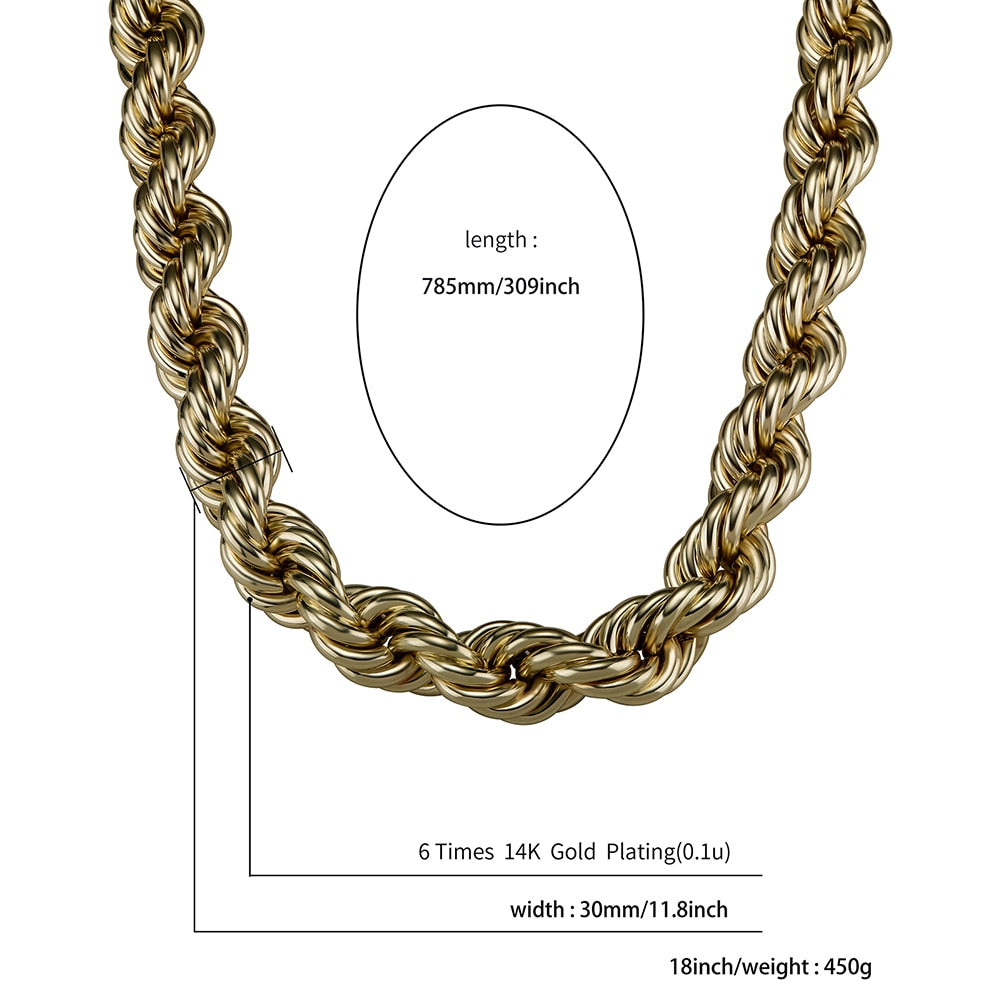 30mm Rope Chain | Big Rope Chain | Gold Rope Chain Thick | Thick Rope Chain Gold