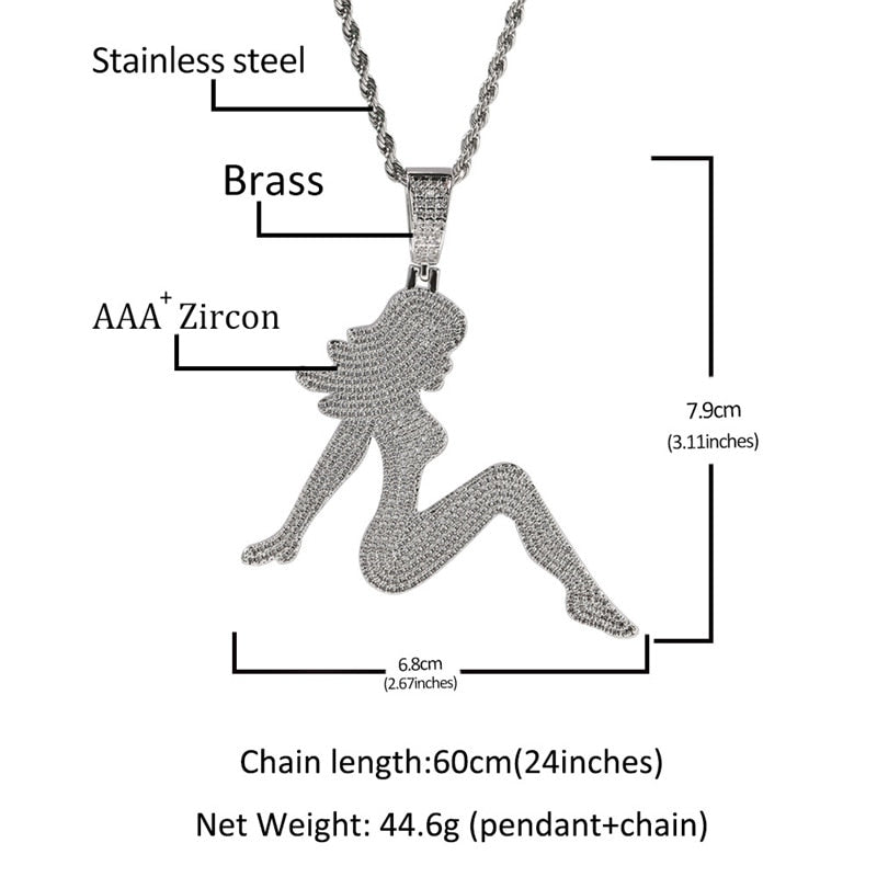 Pendant With Womans Profile | Iced Out Chain for Women | Iced Out Chains with Pendants