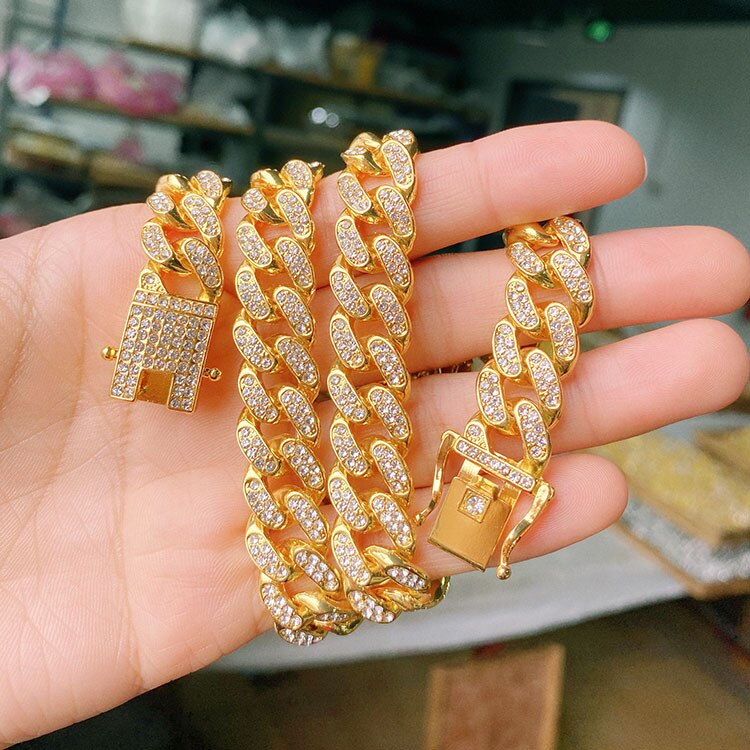 13mm Cuban Link Bracelet | Cuban Link Bracelet Gold Diamond | Diamond Miami Cuban Link Bracelet