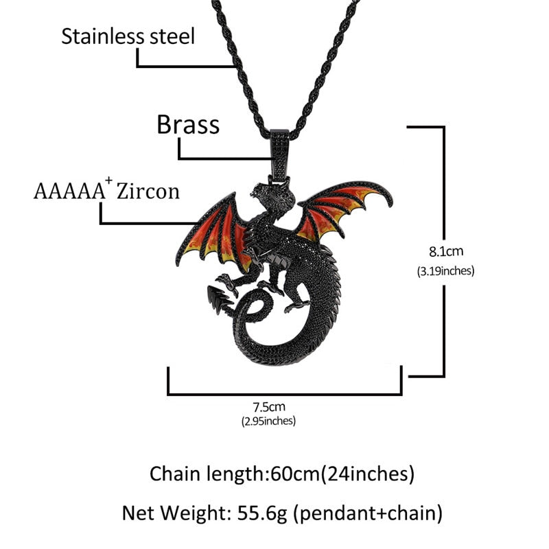 Dragon Pendant | Black Dragon  Pendant | Black Stainless Steel Dragon Pendant