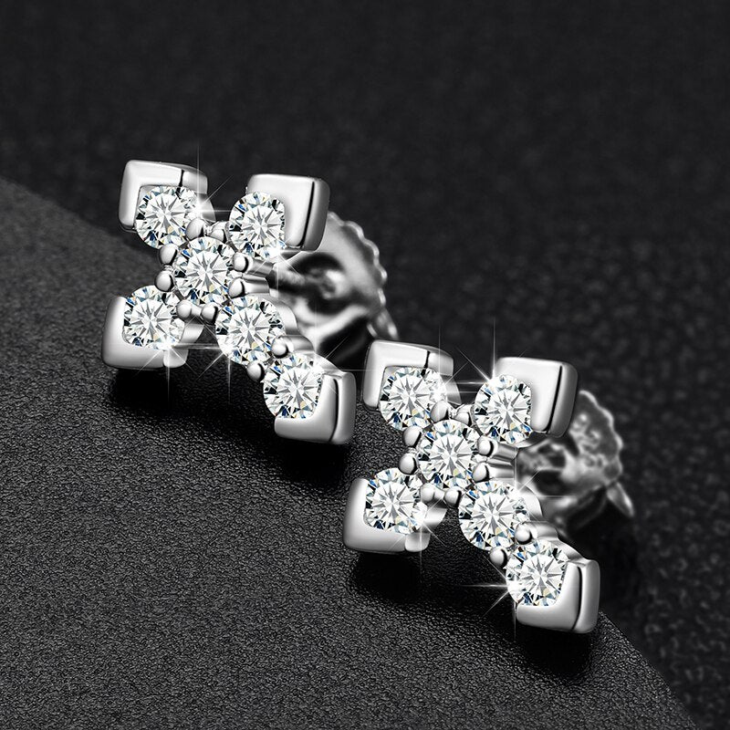 Moissanite Cross Earrings | Cross Stud Earrings