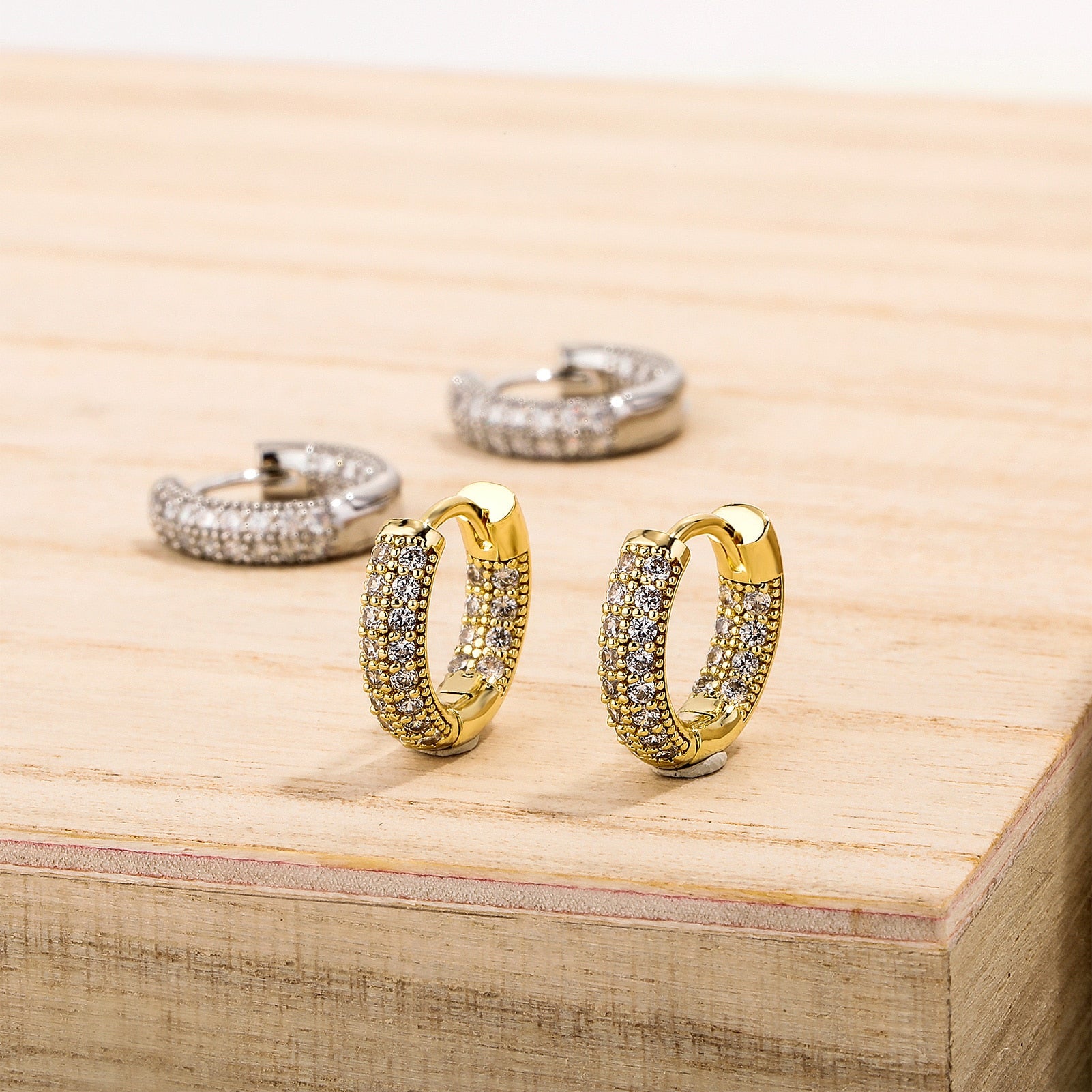 14k Gold | Micro Pave Diamond Huggie Earrings | Hip Hop Diamond Earrings