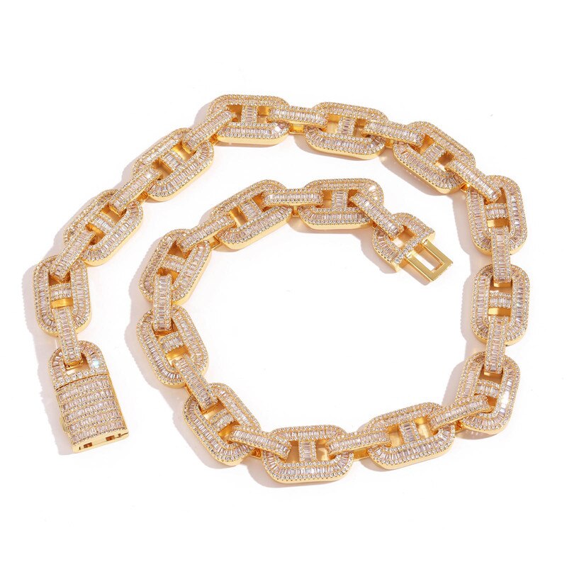 15mm Cuban Link Chain | Cuban Link Chain | Baguette Diamond Chain