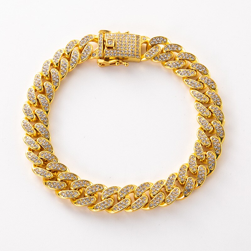 13mm Cuban Link Bracelet | Cuban Link Bracelet Gold Diamond | Diamond Miami Cuban Link Bracelet