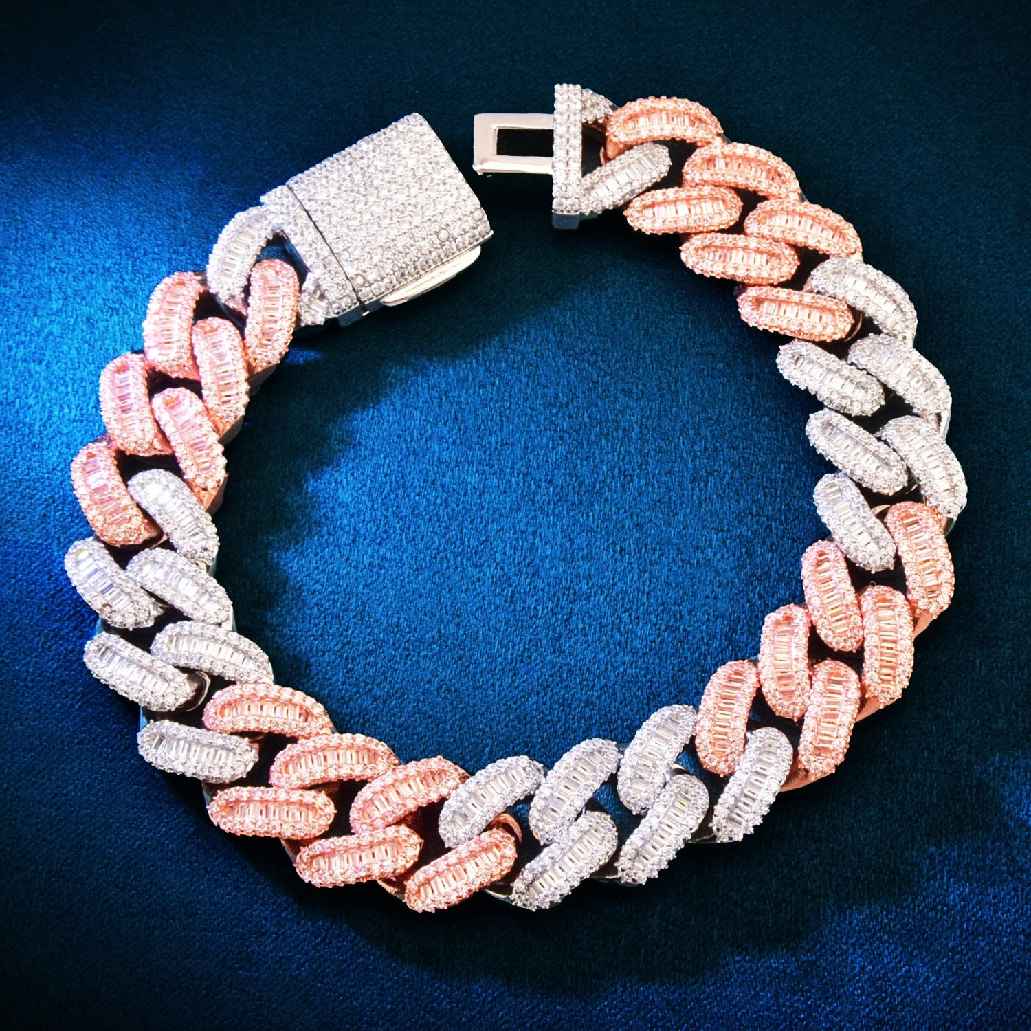 15mm | Diamond Cuban Link Bracelet White Gold | Cuban Link Bracelet Diamond