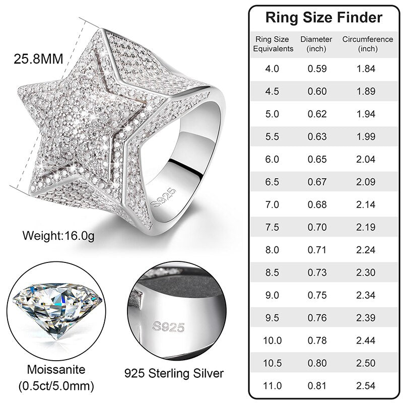 TOPGRILLZ 14K Gold Plated Iced Out CZ Simulated Diamond Flooded 3D Star  Punky Ring for Men Engagement Hip Hop Jewelry (Gold, 7)|Amazon.com