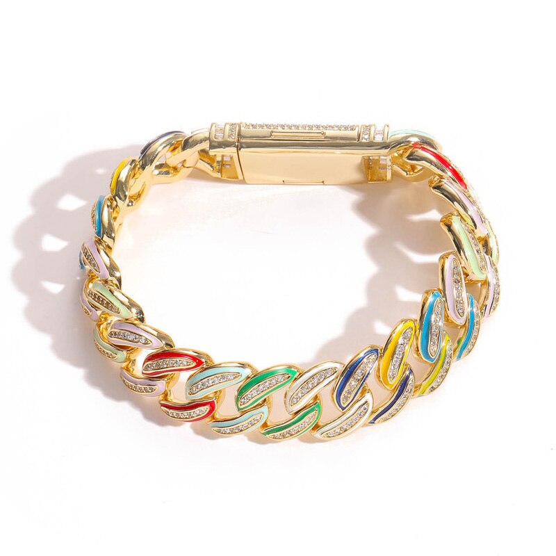 15mm | Tri Color Cuban Link Bracelet | Cuban Link Bracelet